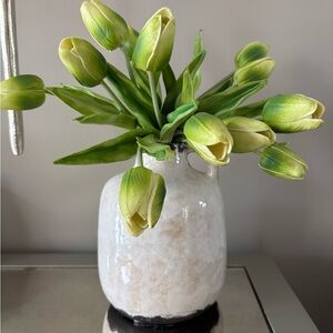 Elegant White Vase with Green Tulips